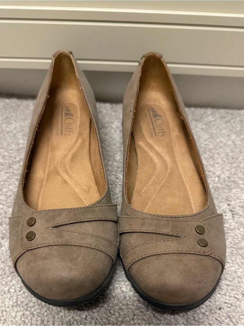 Cliffs by WHITE MOUNTAIN Taupe Suede-Look Slip-On Flats with Stud Detail